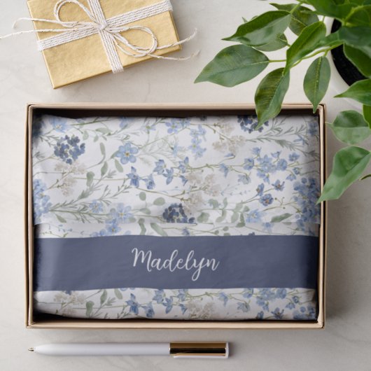 Blaue Wildblumen-Wasserfarben-Name Seidenpapier (Geschenk)
