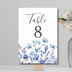 Blaue Wildblumen-Wiesen-Blumenhochzeit Tischnummer