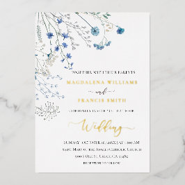 blaue Wildblumen Winterhochzeit Folieneinladung