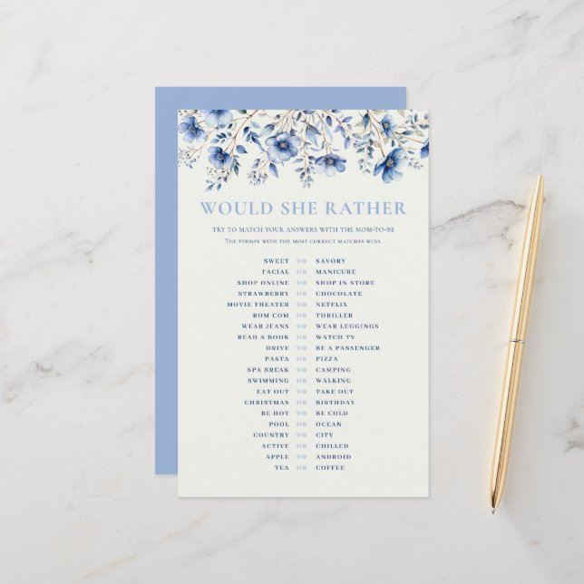 Blaue Wildblumen würden sie eher ein Baby Duschspi (Vorderseite/Rückseite Beispiel)