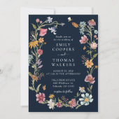 Blaue Wildblumen zum Hochzeitsempfang Einladung (Vorderseite)