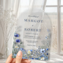 Blaue Wildblumenbogen Klare Acryl Hochzeit