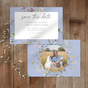 Blaue Wildblumengarten Elegante Foto-Hochzeit Save The Date