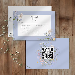 Blaue Wildblumengarten Elegante Hochzeit QR RSVP Karte