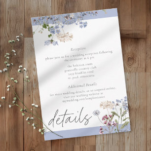 Blaue Wildblumengarten Elegante Hochzeitsdetails Begleitkarte