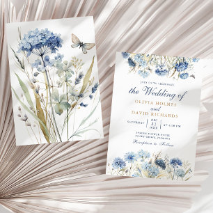 Blaue Wildblumengarten-Wasserfarben-Hochzeit Einladung