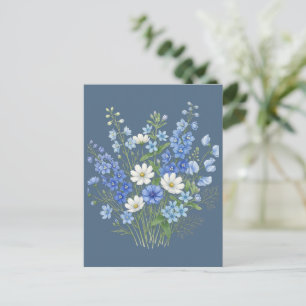 Blaue Wildblumenstrauß-Botanische Illustration Postkarte