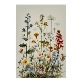 Blaue Wildblumenstrauß mit blauer Spitze Poster