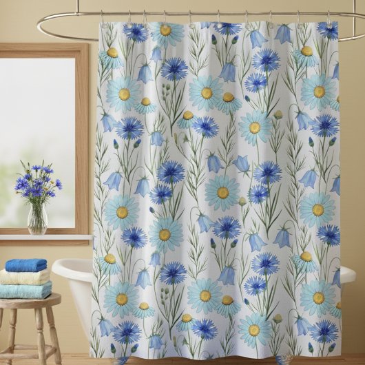 Blaue Wildblumenwiese Dusche Duschvorhang