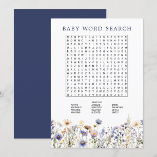 Blaue Wilde Blumen Boho Babyparty Wortsuchspiel Einladung
