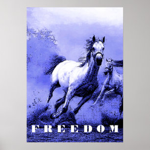 Blaue wilde Pferde Motivationskunstwerk Freiheit Poster
