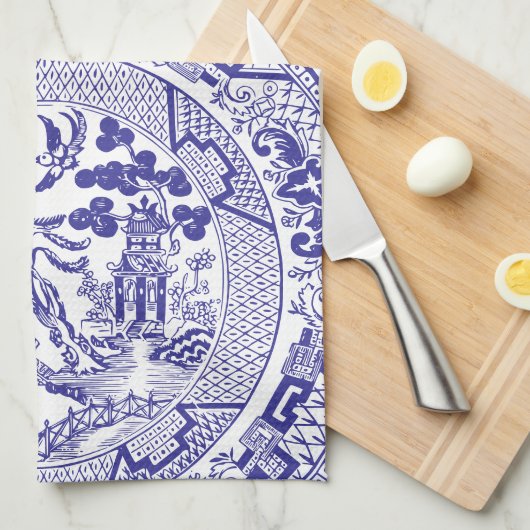 Blaue Willow China Muster mit Personalisiertem Nam Geschirrtuch (Viertel Falte)