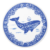 Blaue Willow Design Whale Whimsical Gesichter rech Keramikknauf (Vorderseite)