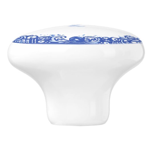 Blaue Willow Design Whale Whimsical Gesichter rech Keramikknauf (Seitenansicht)