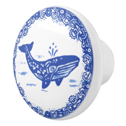 Blaue Willow Design Whale Whimsical Gesichter rech Keramikknauf (Rechts)