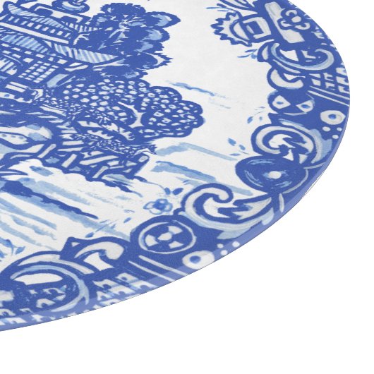 Blaue Willow Fox Whimsical Floral Scene Vögel Schneidebrett (Ecke)