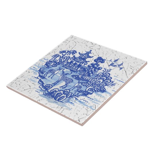 Blaue Willow Hirsche Herde Antike Pagoda Phoenix Fliese (Seite)
