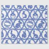 Blaue Willow Rabbit Whimsical Isle of Rabbits Geschenkpapier (Flach)