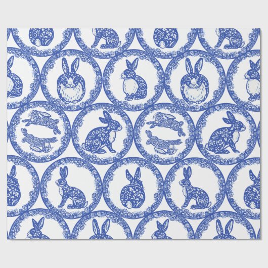 Blaue Willow Rabbit Whimsical Isle of Rabbits Geschenkpapier (Flach)