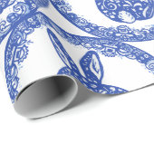 Blaue Willow Rabbit Whimsical Isle of Rabbits Geschenkpapier (Rolleneckpunkt)