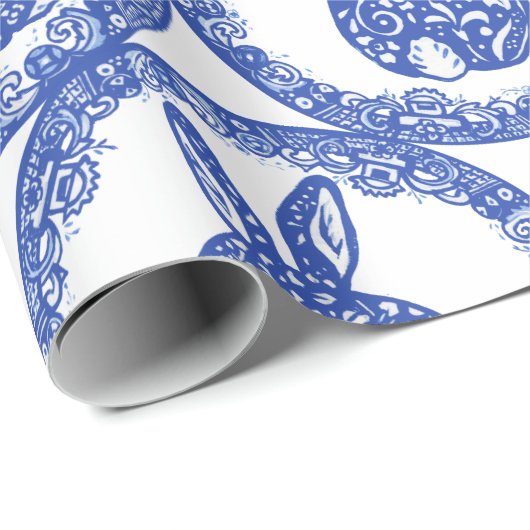 Blaue Willow Rabbit Whimsical Isle of Rabbits Geschenkpapier (Rolleneckpunkt)