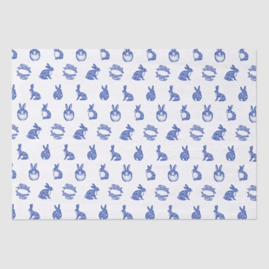 Blaue Willow Rabbit Whimsical Isle of Rabbits Seidenpapier (Vorderseite)