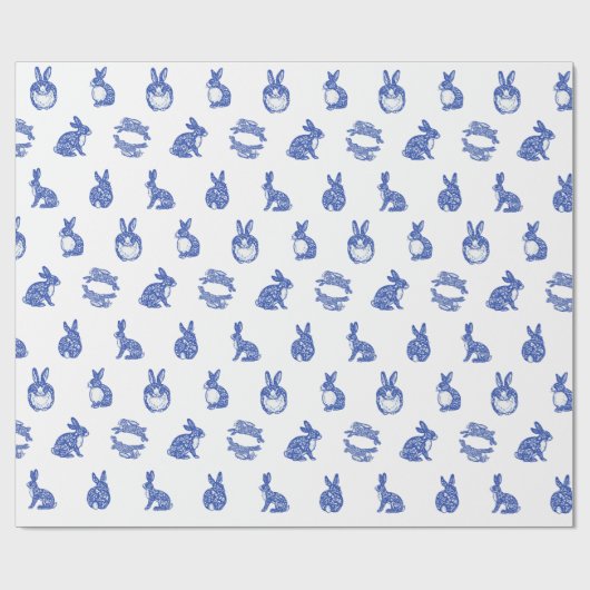 Blaue Willow Rabbit Whimsical Isle of Rabbits Tiss Geschenkpapier (Flach)
