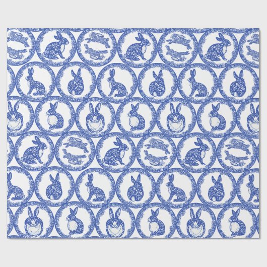 Blaue Willow Rabbit Whimsical Isle of Rabbits Wrap Geschenkpapier (Flach)