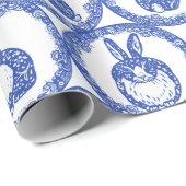 Blaue Willow Rabbit Whimsical Isle of Rabbits Wrap Geschenkpapier (Rolleneckpunkt)
