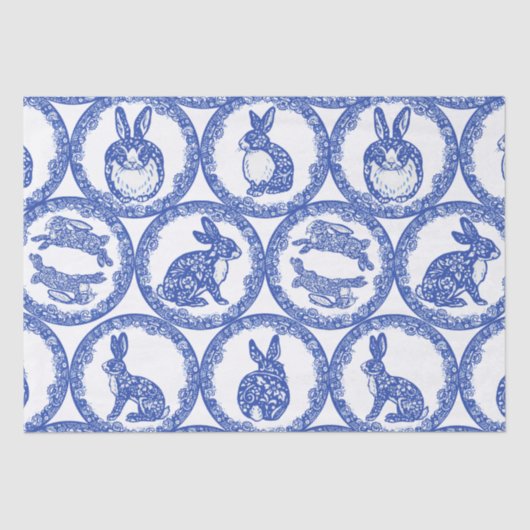 Blaue Willow Rabbit Whimsical Isle of Rabbits Wrap Seidenpapier (Vorderseite)