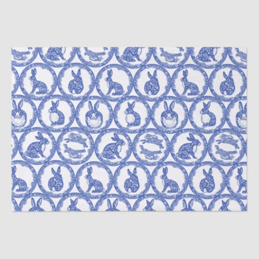 Blaue Willow Rabbit Whimsical Isle of Rabbits Wrap Seidenpapier (Vorderseite)