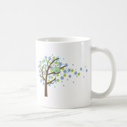 Blaue windige Baum-Eule Kaffeetasse (Rechts)