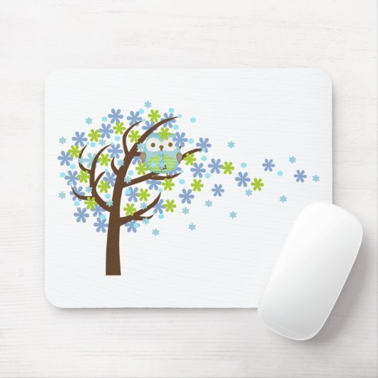 Blaue windige Baum-Eule Mousepad (Mit Mouse)