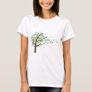 Blaue windige Baum-Eule T-Shirt