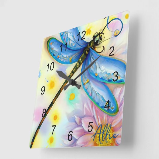 Blaue Wingdrachenfliege, personalisieren Quadratische Wanduhr (Winkel)