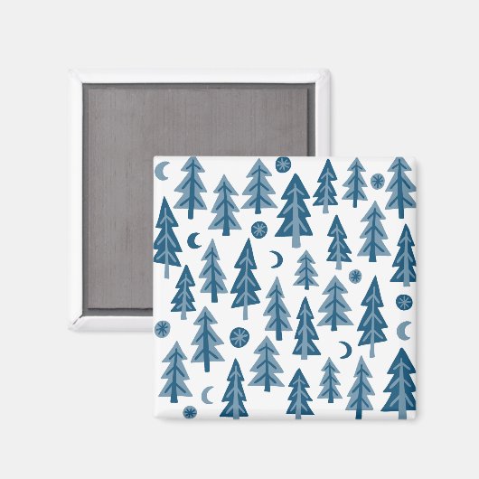 Blaue Winter Bäume Mondlichtwald Magnet (Vorderseite/Rückseite)