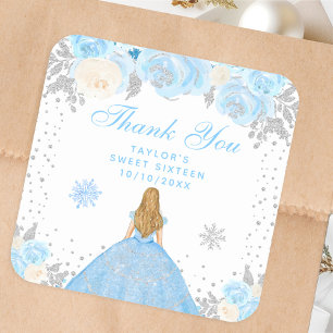Blaue Winter Blond Haar Prinzessin Sweet Sixteen Quadratischer Aufkleber