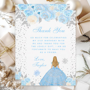Blaue Winter Blondhaar Prinzessin Geburtstagsfeier Dankeskarte