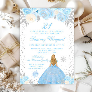 Blaue Winter Blondhaar Prinzessin Geburtstagsfeier Einladung