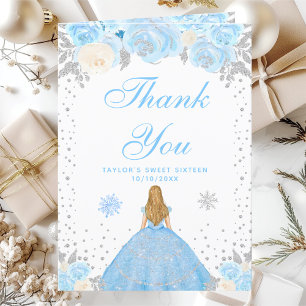 Blaue Winter Blondhaar Prinzessin Sweet Sixteen Dankeskarte