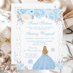 Blaue Winter Blondhaar Prinzessin Sweet Sixteen Postkarte