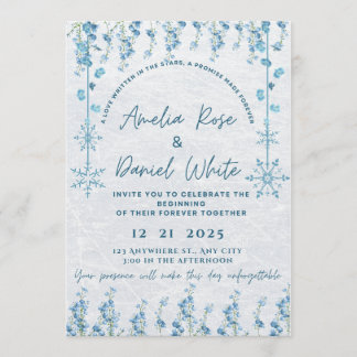 Blaue Winter-Blumen-Hochzeitseinladung Einladung