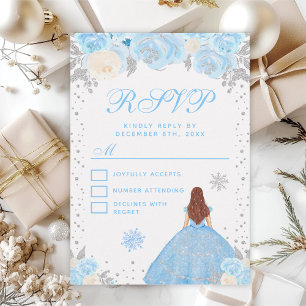 Blaue Winter Braune Haare Prinzessin Sweet Sixteen RSVP Karte