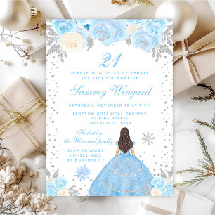 Blaue Winter-Braut-Haar-Prinzessin-Geburtstagsfeie Einladung