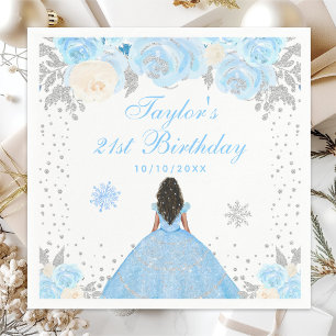 Blaue Winter-Dunkle-Haut-Prinzessinnen-Geburtstags Serviette