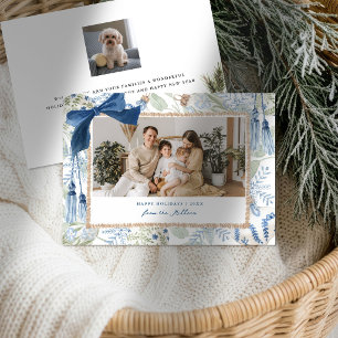 Blaue Winter-Grandmillenial-Landschaftsfamilienfot Feiertagskarte