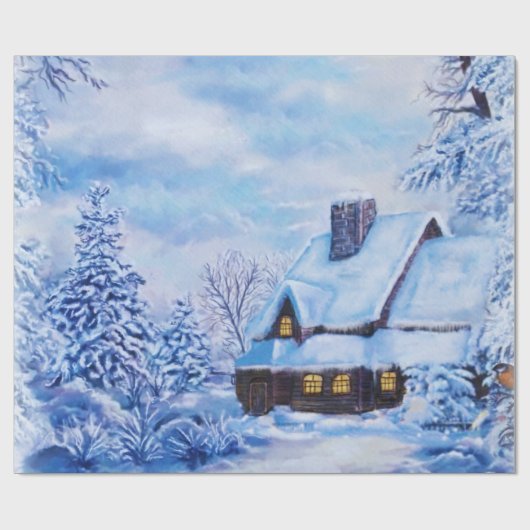 Blaue Winter Landschaft Kabine Geschenkpapier (Flach)