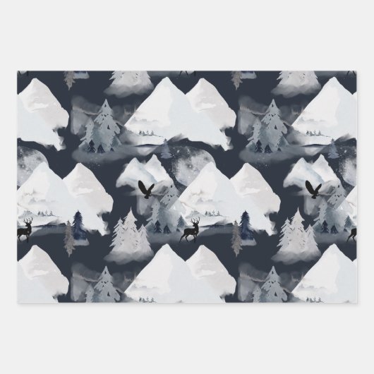 Blaue Winter Landschaft Wrapping Papier Blätter (Vorderseite 3)
