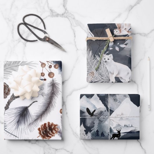 Blaue Winter Landschaft Wrapping Papier Blätter (Vorderseite)