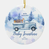 Blaue Winter LKW-Tier erwarten Eltern Keramik Ornament (Vorne)